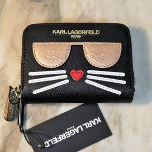 Cute clever quirky Karl Lagerfeld Paris Maybelle wallet, Blk/Gold